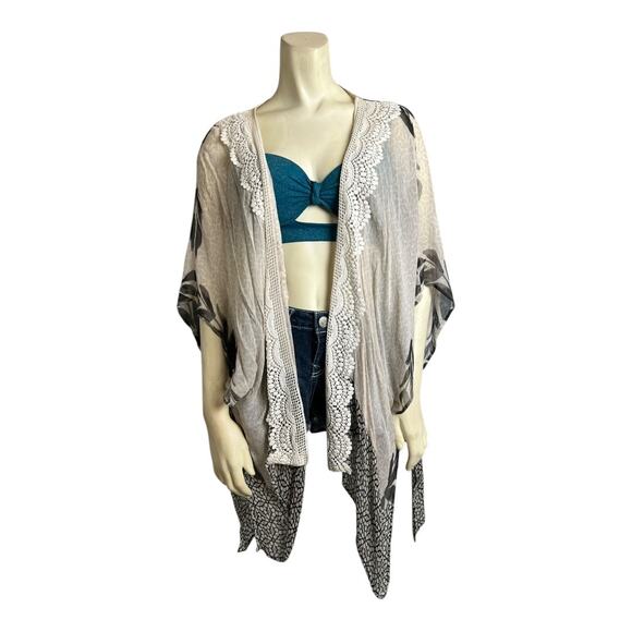 Elizabeth Gillett NYC Tops - Anthropologie Elizabeth Gillet Sheer Kimono Boho Watercolor Crochet Beach